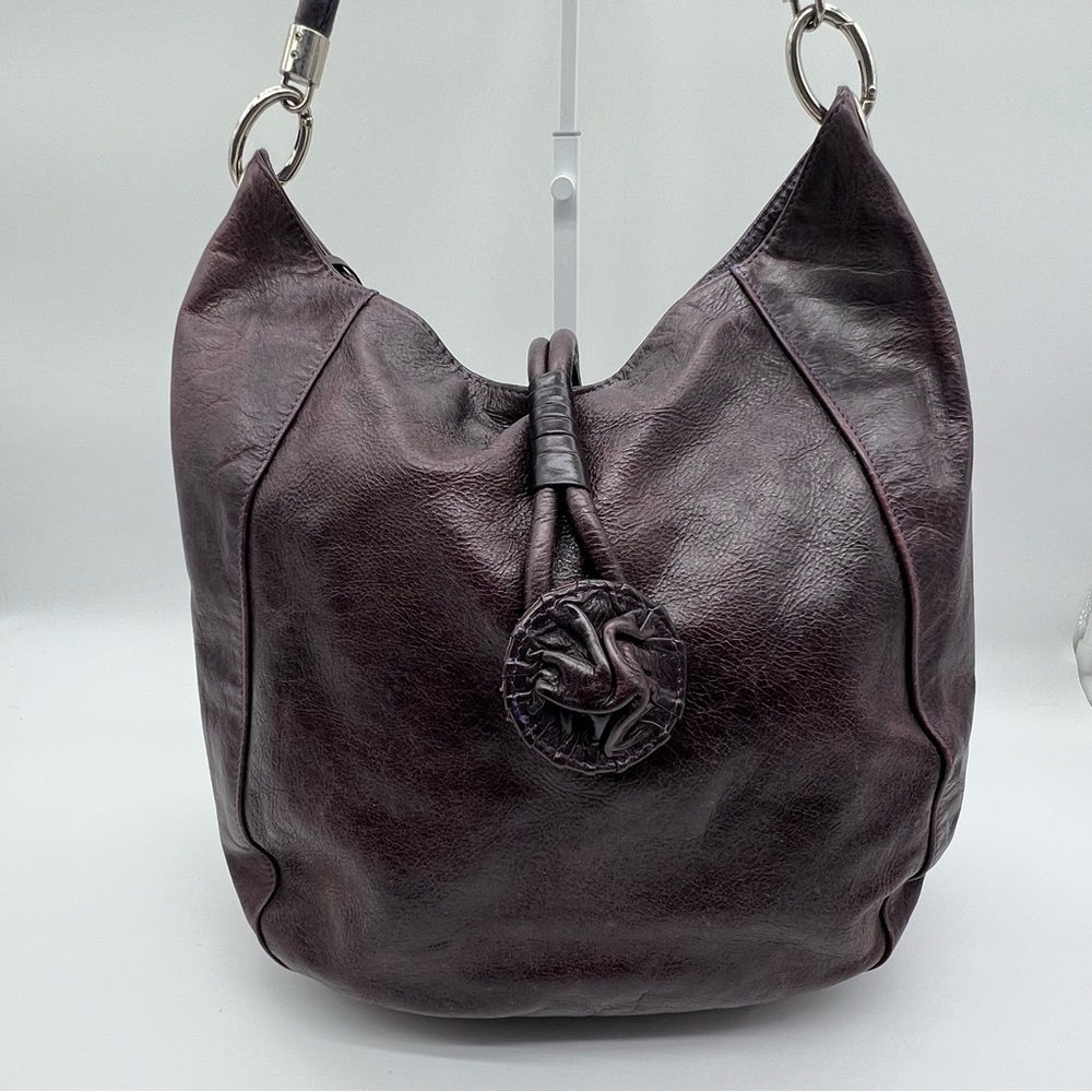 Cristina Leizzarrague Genuine Leather Argentine Hobo Bag in Dark Purple/Brown